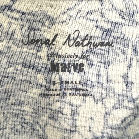 Maeve Sonal Nathwani Shirt Womens XS White Blue Floral Print Long Sleeve Cotton - Picture 3 of 5